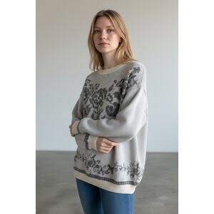 Vintage Floral Knit Sweater Cottagecore Grandpa Cozy 90s L